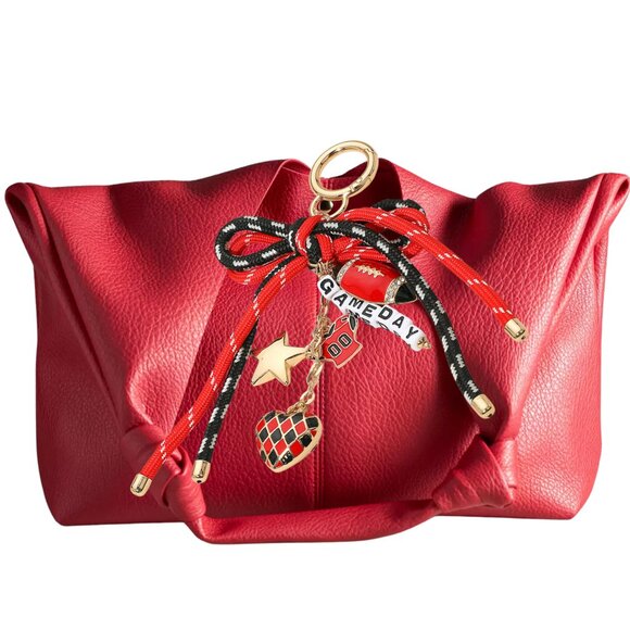 Football Georgia RED & BLACK GAMEDAY Bag Charm Beaded Bow Theme Keychain - Picture 3 of 6